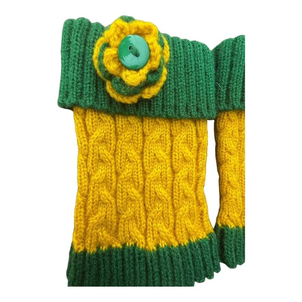 Handmade Green Bay Packers Inspired Knit Boot Cuffs with Flower Button Detail